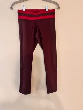 Lululemon Burgundy Crop Leggings with Red Trim